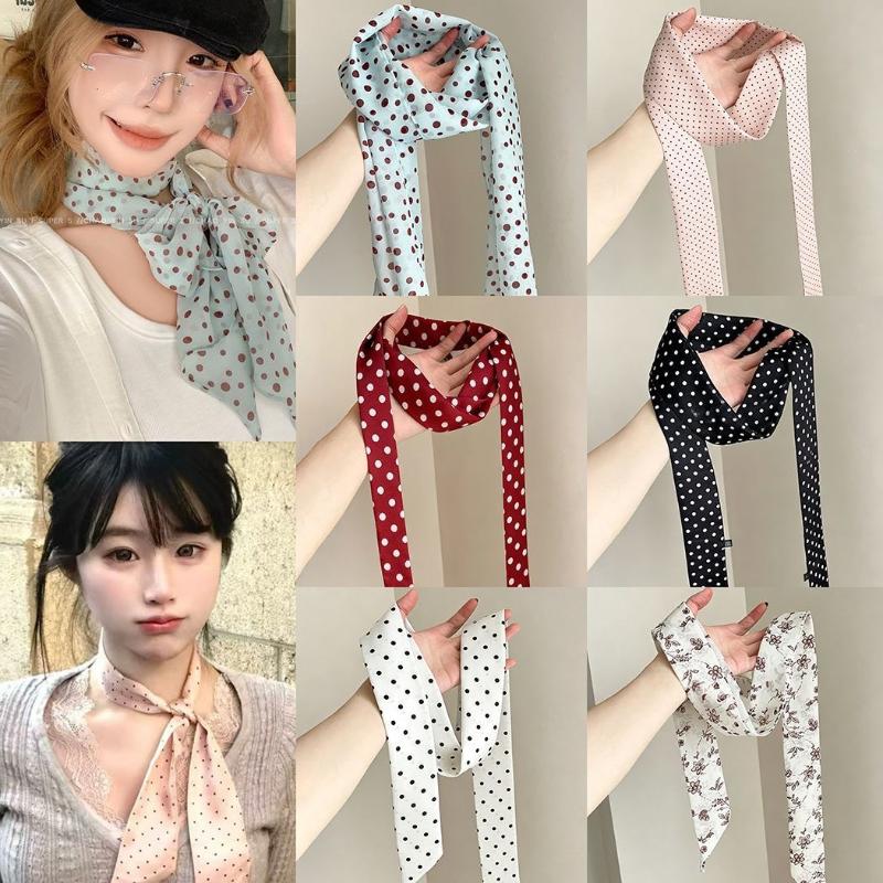 Women'S Vegan Bags - 폴카 도트 꽃무늬 프린트 실크 스카프