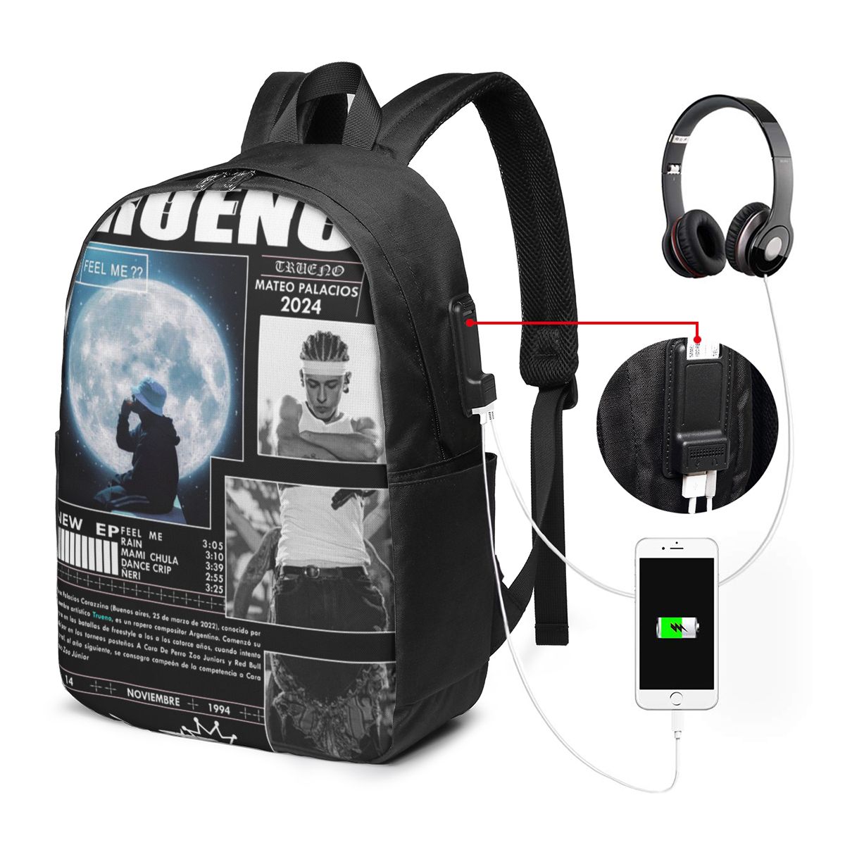 Womens Backpack - 재미있는 트루에노 힙합 랩퍼 배낭 여행
