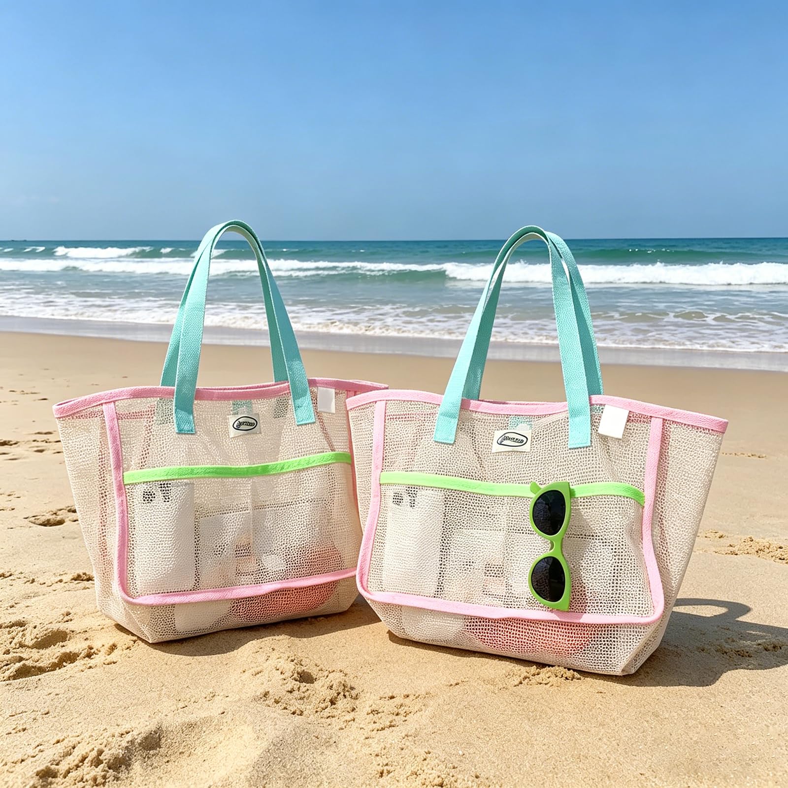 Women Bags Casual - 여성용 비치백, 화려한 접이식 그물망 모래