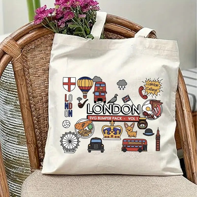 Women Bags Uk - 런던 영국 그래픽 캔버스 토트 백
