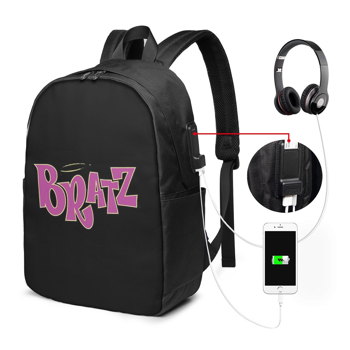 Womens Backpack - Bratz 로고 배낭 여행 노트북 가방
