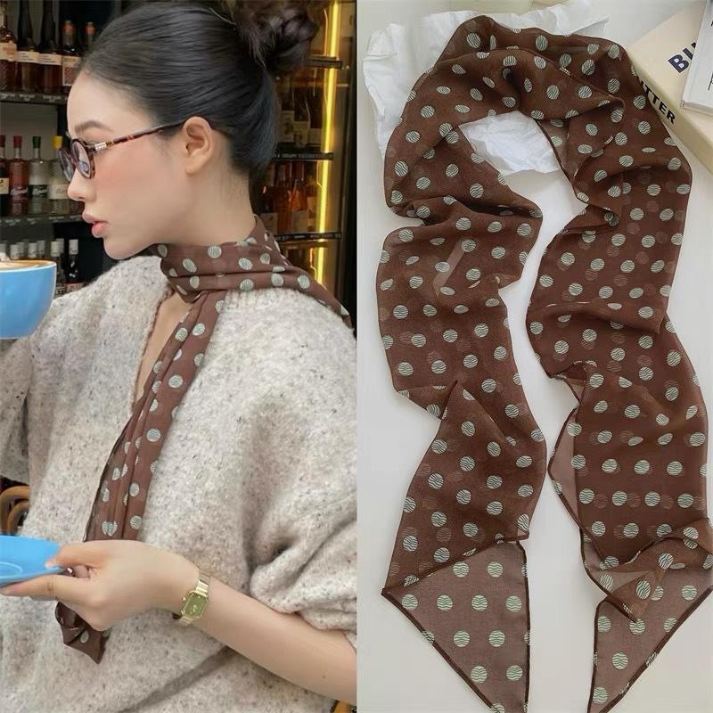 폴카 도트 꽃무늬 프린트 실크 스카프 얇은 넥 스카프  - Women'S Vegan Bags 리뷰 및 가격
