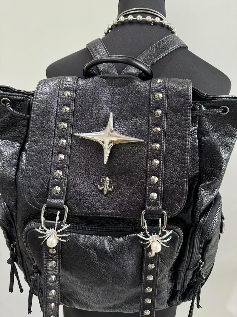 고딕 펑크 PU 가죽 숄더 백 리벳 Y2K 배낭 여성용 - Women'S Vegan Bags 리뷰 및 가격
